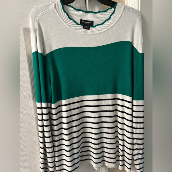 Liz Claiborne Emerald and Cream Striped Top - Picture 1 of 4